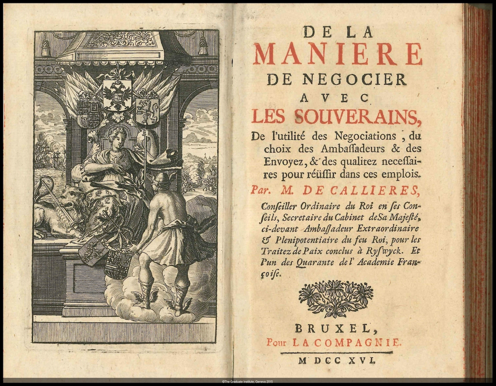 Titelblatt von François de Callières, De la manière de négocier avec les souverains (1716)